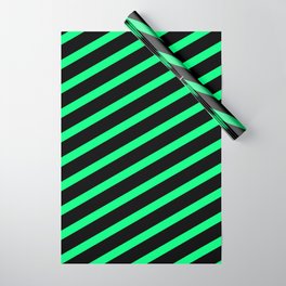 [ Thumbnail: Black and Green Colored Lined/Striped Pattern Wrapping Paper ]