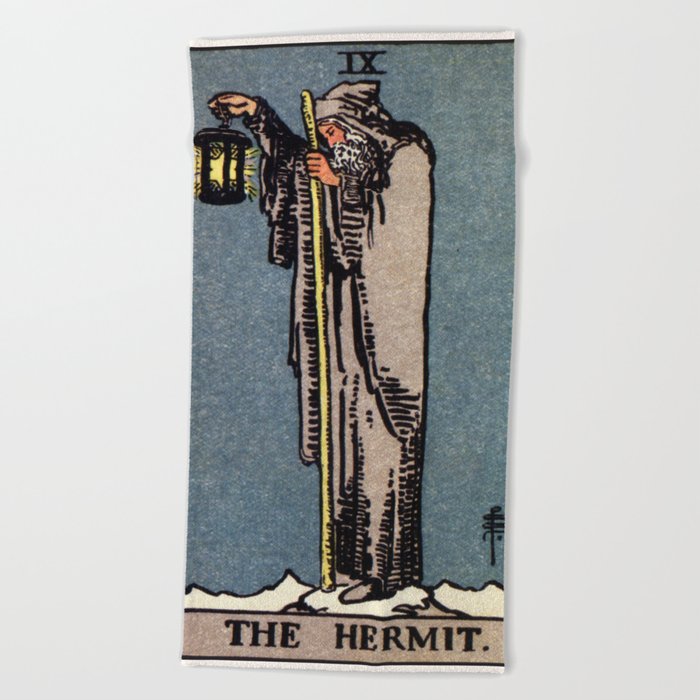 IX. The Hermit Tarot Card Beach Towel