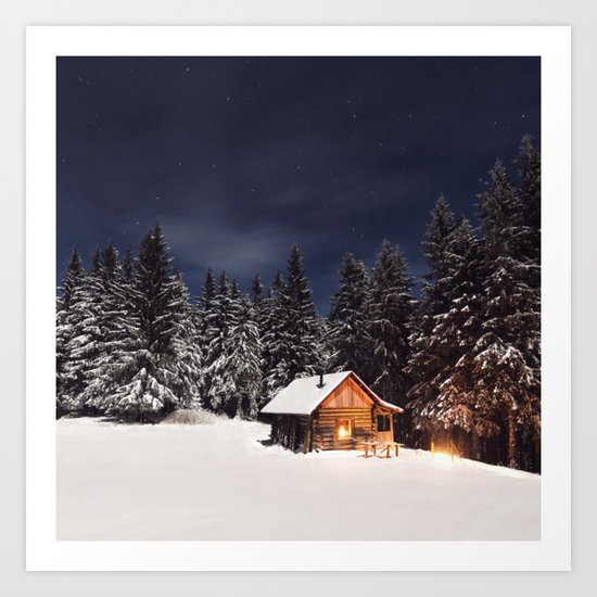 A Winter Scene (Forest, Cabin, Woods) Art Print