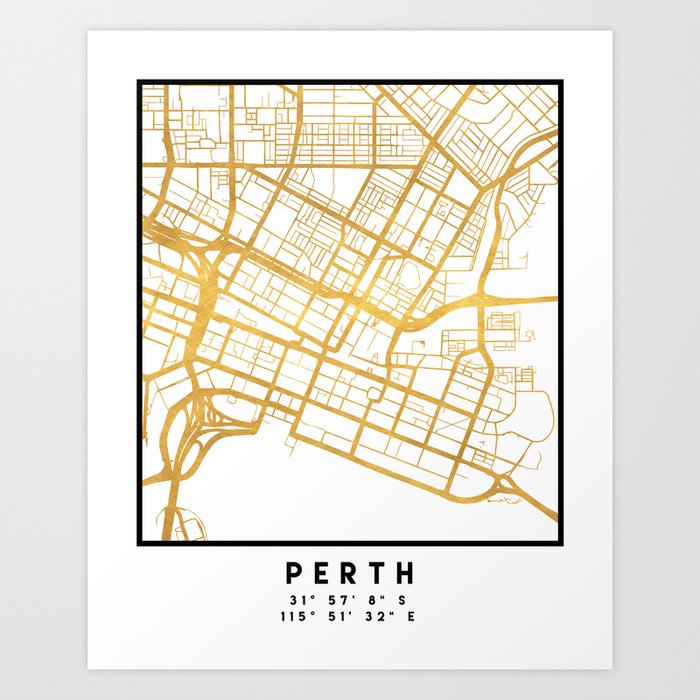 PERTH AUSTRALIA CITY STREET MAP ART Art Print