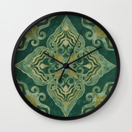 Lacy Damask Pattern on Turquoise Texture Background. Intricate Symmetrical Moroccan. Cool Colors Wall Clock