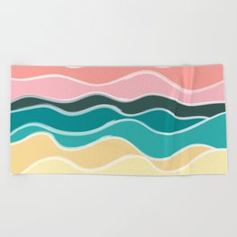 Vintage 50s Palette Mid-Century Minimalist Waves Abstract Art Beach Towel