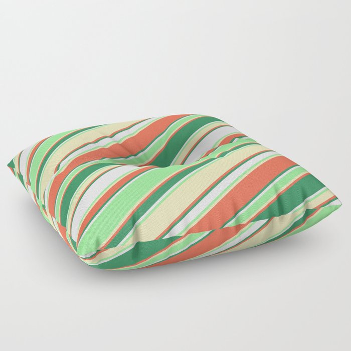 Colorful Red, Sea Green, Mint Cream, Light Green & Beige Colored Lined/Striped Pattern Floor Pillow