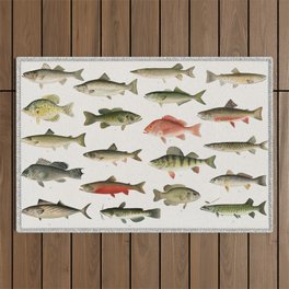 Illustrated Denton Fish Chart of Fishes of North America Outdoor Rug