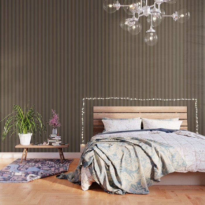 Tan Brown and Black Vertical Stripes Wallpaper
