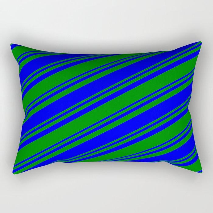 Green and Blue Colored Stripes/Lines Pattern Rectangular Pillow
