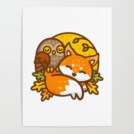 Fox & Owl Woodland Friends Poster