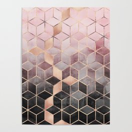 Pink And Grey Gradient Cubes Poster