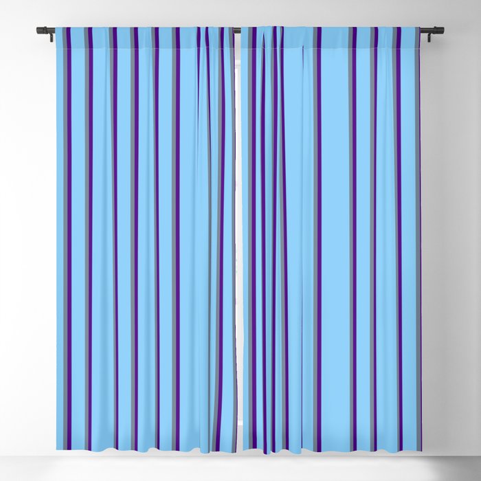 Light Sky Blue, Slate Gray, and Indigo Colored Lines Pattern Blackout Curtain