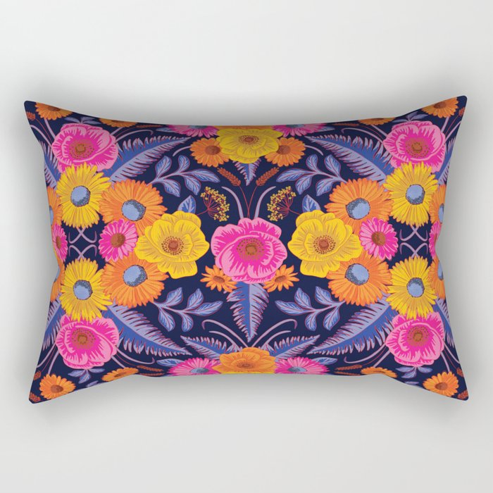 Vibrant Neon Floral Rectangular Pillow