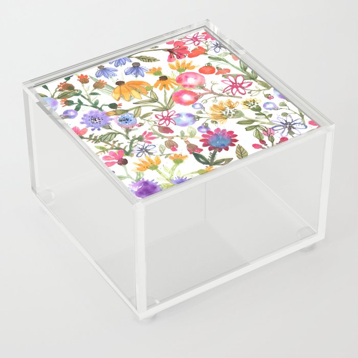 Colorful Watercolor Flowers Acrylic Box