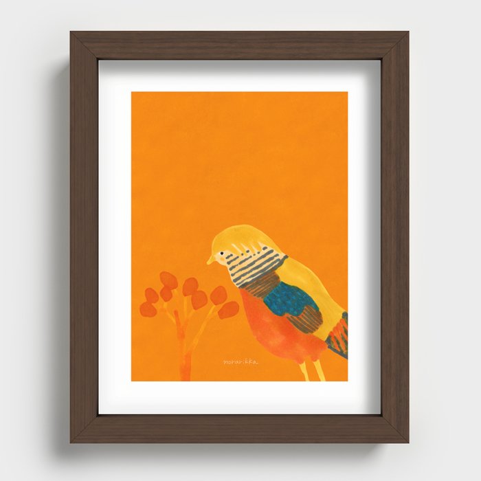 Bird and Tree - on Orange Recessed Framed Print