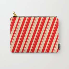 [ Thumbnail: Tan and Red Colored Lines Pattern Carry-All Pouch ]