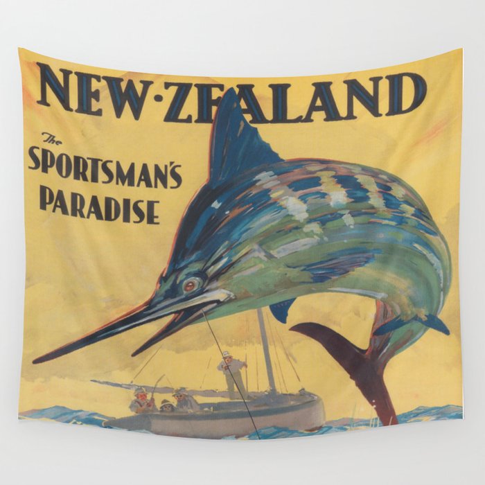 New Zealand Vintage Travel Poster Wall Tapestry