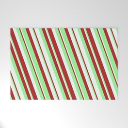 [ Thumbnail: Mint Cream, Red & Green Colored Lined Pattern Welcome Mat ]