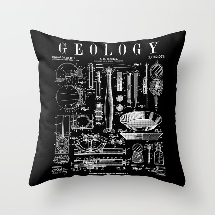 Geology Geologist Field Kit Tools Vintage Patent Print Throw Pillow