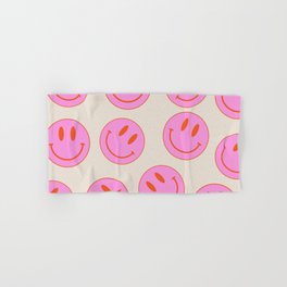 Keep Smiling! - Large Pink and Beige Smiley Face Pattern Hand & Bath Towel