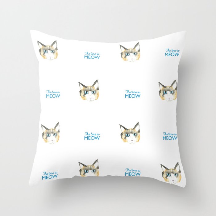 The Time is Meow Throw Pillow