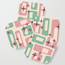 Retro Mid Century Modern Abstract Pattern 222 Dusty Rose and Pastel Green Coaster