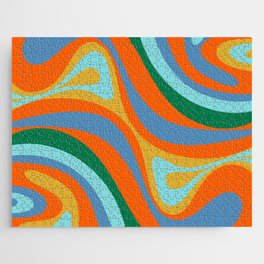 New Groove Colourful Retro Swirl Abstract Pattern Blue Orange Mustard Green Jigsaw Puzzle | 70S, Digital, Pop Art, Retro, 60S, 80S, Graphicdesign, Psychedelic, Abstract, Boho 