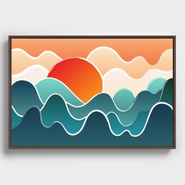 Serene Waves and The Sun Abstract Nature Art Framed Canvas