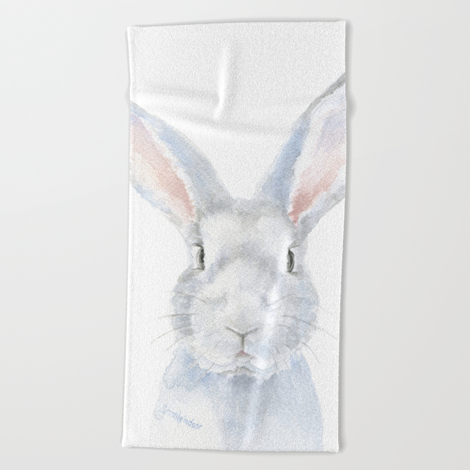 Gray Bunny Rabbit Watercolor Painting Beach Towel By Susanwindsor