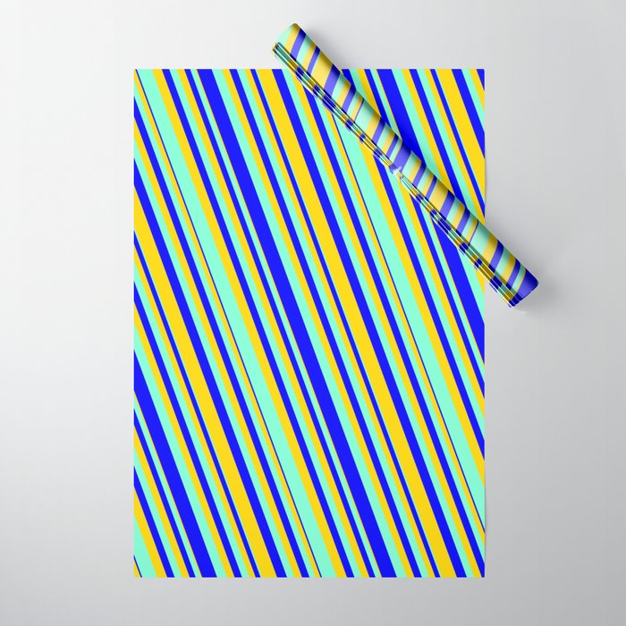 Aquamarine, Blue & Yellow Colored Lines Pattern Wrapping Paper