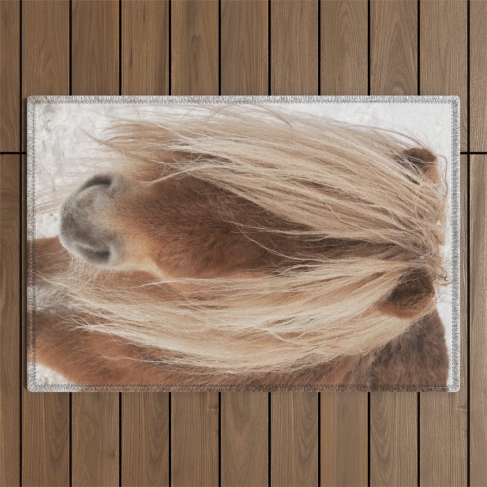 Pony in the snow - winter, horses nature photography Outdoor Rug