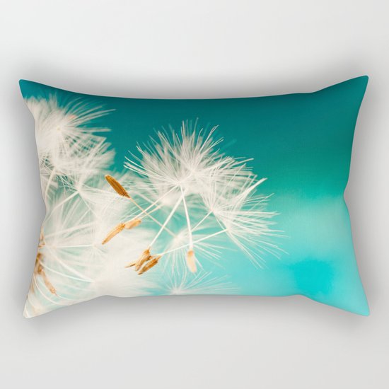 dandelion seeds blowing in turquoise Rectangular Pillow