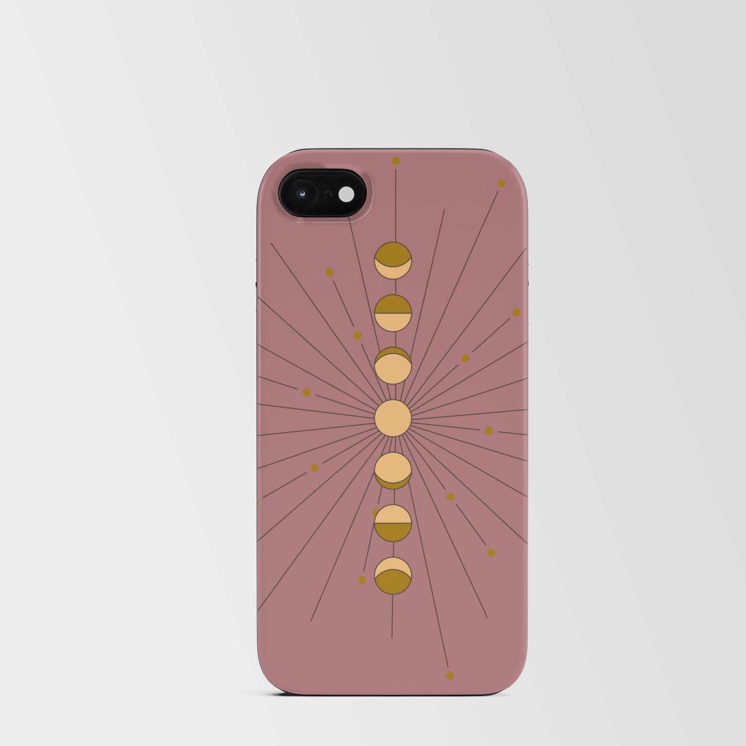 Moon Phases In Gold With A Starburst And Dusty Rose Background Iphone Card Case By Circlegoddess Society6