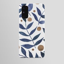 Watercolor berries and branches - indigo and beige Android Case