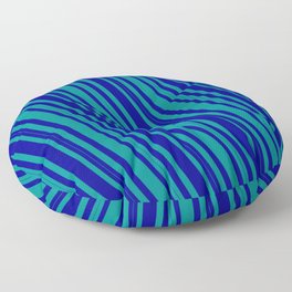 [ Thumbnail: Dark Blue and Dark Cyan Colored Lined/Striped Pattern Floor Pillow ]