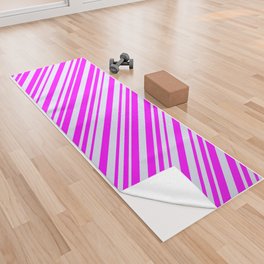 [ Thumbnail: Fuchsia and Lavender Colored Stripes/Lines Pattern Yoga Towel ]
