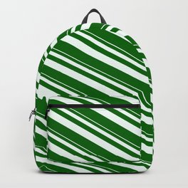 [ Thumbnail: Mint Cream & Dark Green Colored Lined Pattern Backpack ]