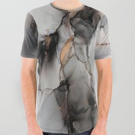 Acrobats Fluid Abstract Art Gold and Dark Blue  All Over Graphic Tee