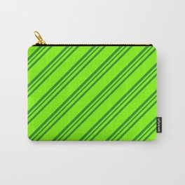 [ Thumbnail: Chartreuse and Forest Green Colored Stripes/Lines Pattern Carry-All Pouch ]