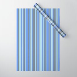 [ Thumbnail: Cornflower Blue, Light Blue, and Slate Gray Colored Striped Pattern Wrapping Paper ]