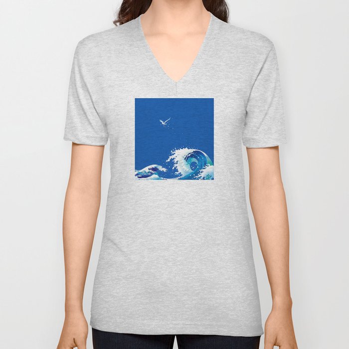 Wave roughly awaits for the lonely expansive morning V Neck T Shirt