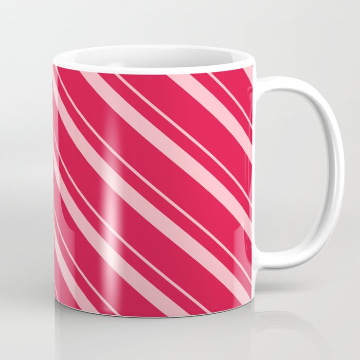 Light Pink & Crimson Colored Striped Pattern Coffee Mug
