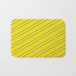 [ Thumbnail: Yellow, Beige & Green Colored Lined/Striped Pattern Bath Mat ]