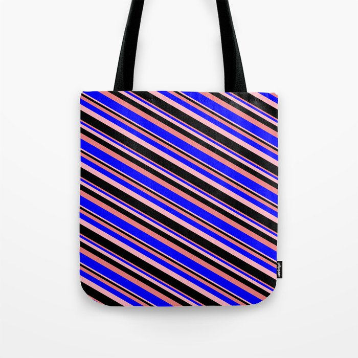 Light Coral, Blue, Light Pink, and Black Colored Lines Pattern Tote Bag
