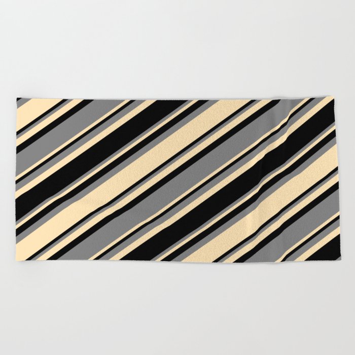 Black, Grey & Beige Colored Striped Pattern Beach Towel