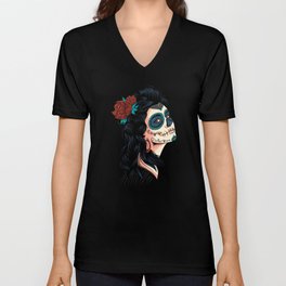 Cute Lady of the Dead - La Calavera Catrina V Neck T Shirt