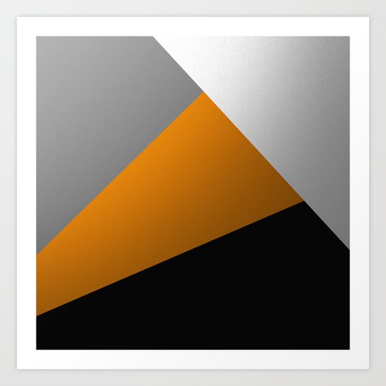 Metallic I - Abstract, geometric, metallic textured gold, silver and black metal effect artwork Art Print
