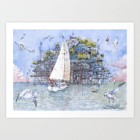 La Citta' sul mare Art Print