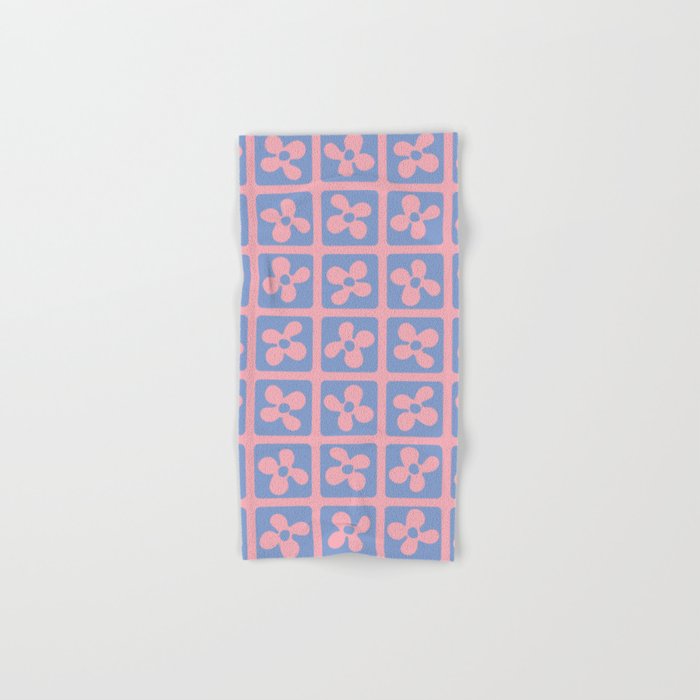 Retro Flowers Pattern - Blue Pink Hand & Bath Towel