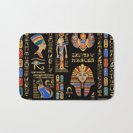 Egyptian hieroglyphs and deities on black Bath Mat | Ankh, Sphinx, Hieroglyphic, Cobra, Anubis, Golden, Egyptiandecor, Gold, Egypt, Graphicdesign 