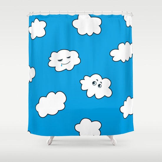 Blue Sky Happy Funny Clouds Shower Curtain