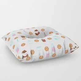 Milk and Cookies Pattern on White Floor Pillow
