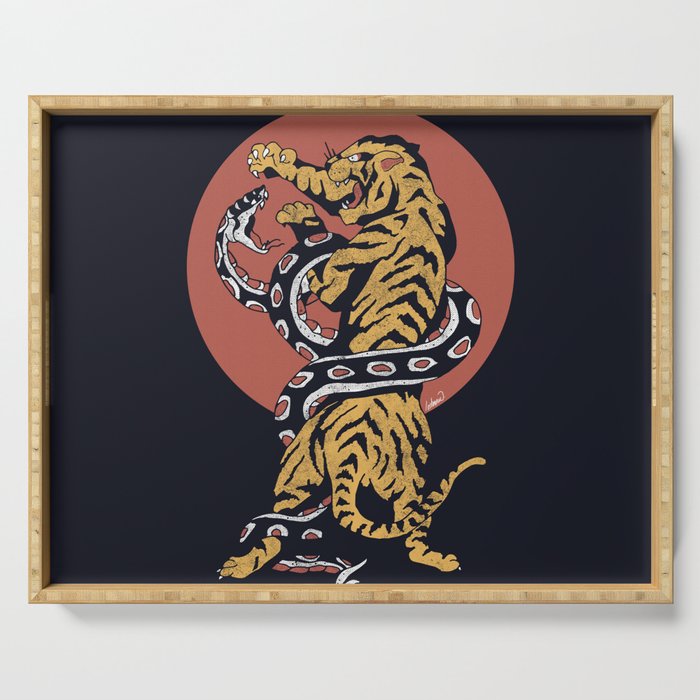 Classic Tattoo Snake vs Tiger Serving Tray